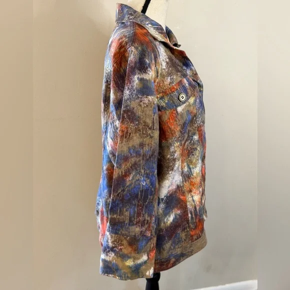Multiples linen button up jacket abstract multicolored Plus Size 0X - Picture 2 of 11